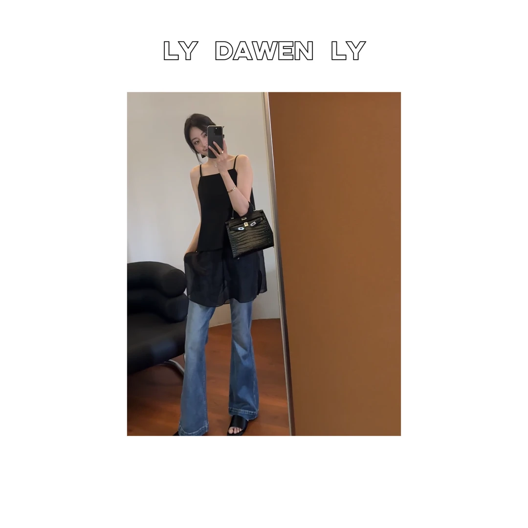 DAWEN  | 早春高弹两粒扣显瘦遮肉水洗直筒微喇牛仔裤 M87