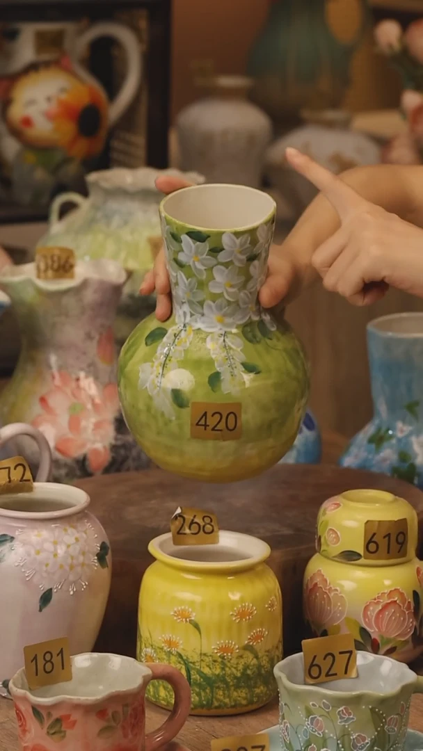 陶瓷420景德镇设计师手作花器摆件侘寂风