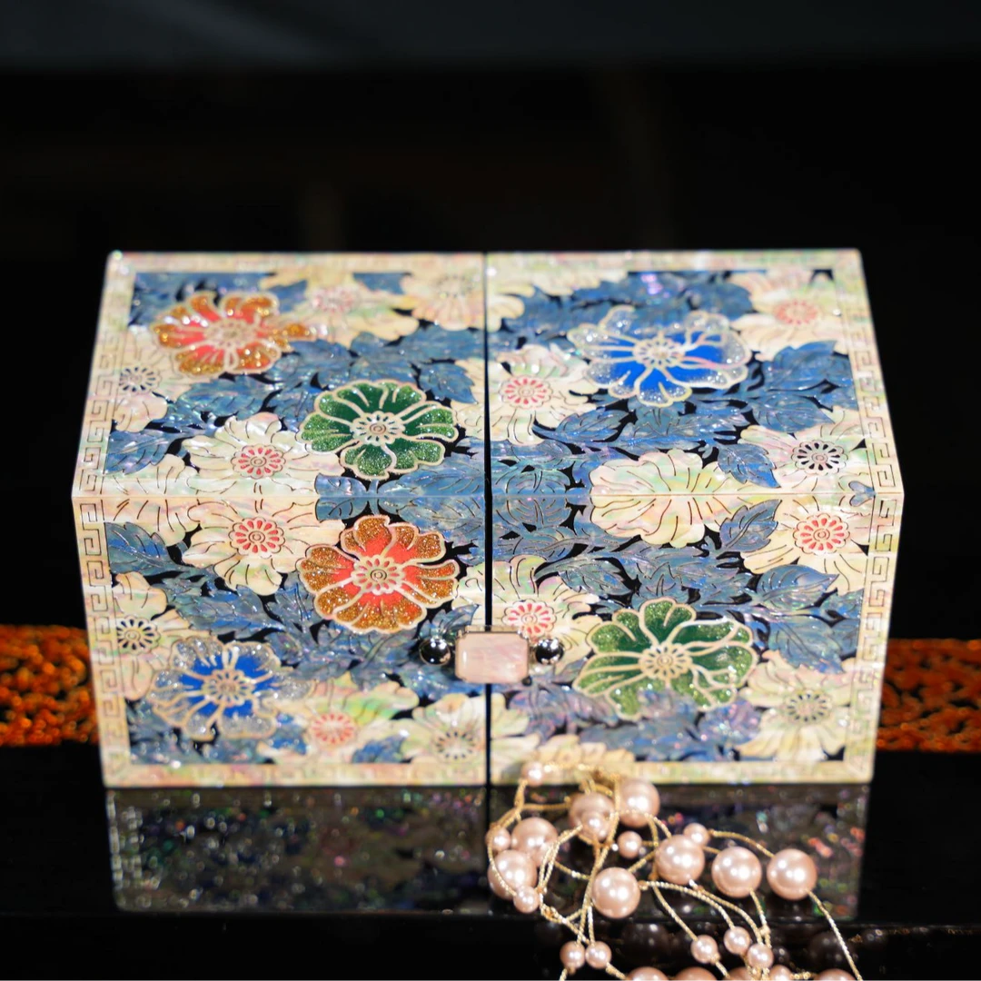 BK151原创专利【锦上添花】对开螺钿漆器首饰盒（全满贝）