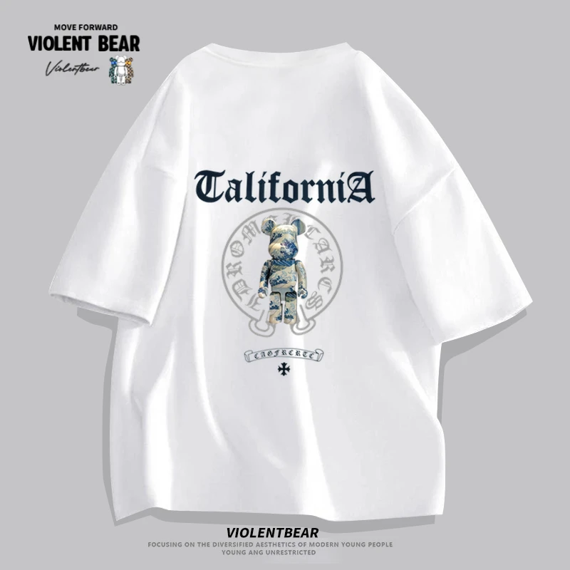 暴力熊短袖男t恤男士新款休闲装痞帅慵懒风男装设计师男装高级感