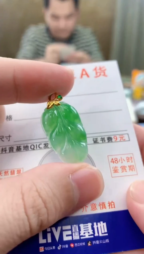 颈饰18K金镶嵌翡翠 天然A货翡翠挂件