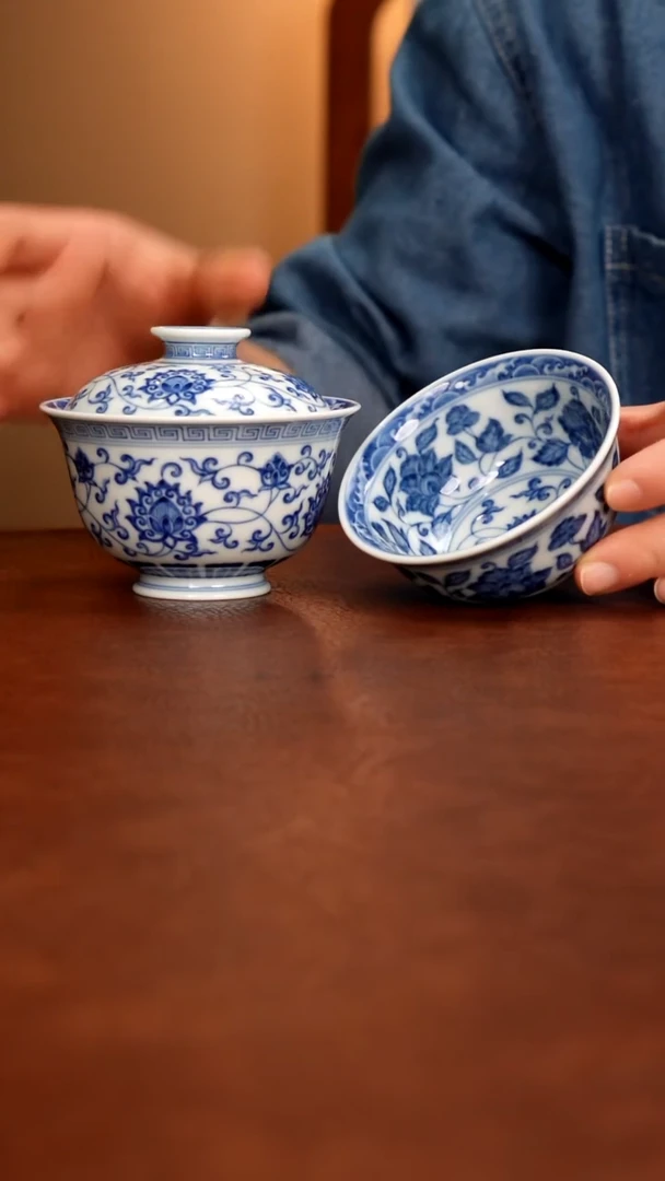 摆件陶景德镇瓷器，青花瓷手绘茶具~