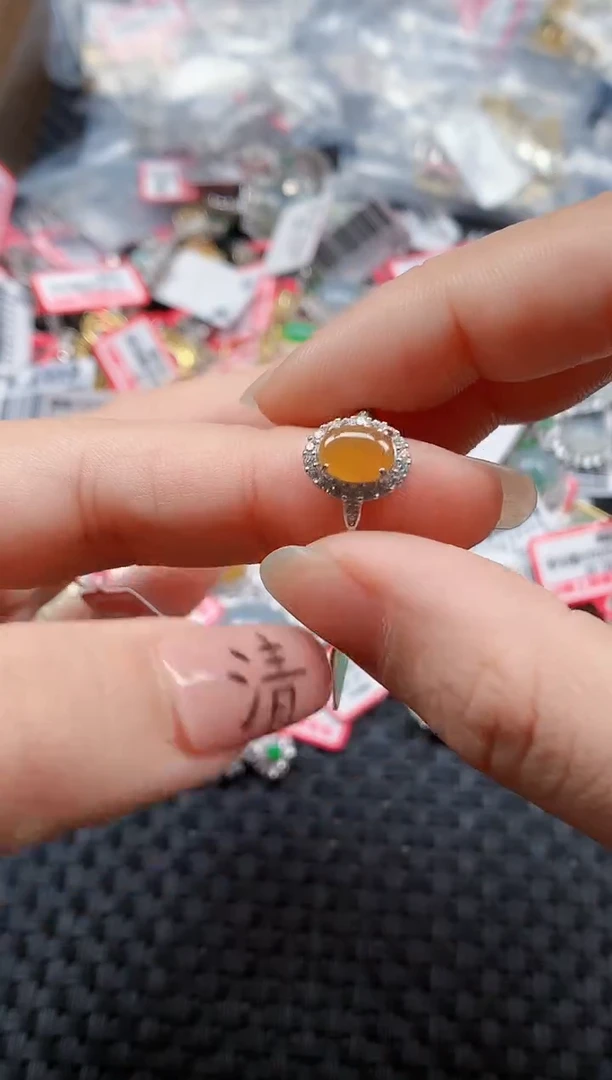 银S925镶嵌戒指翡翠天然A货缅甸翡翠