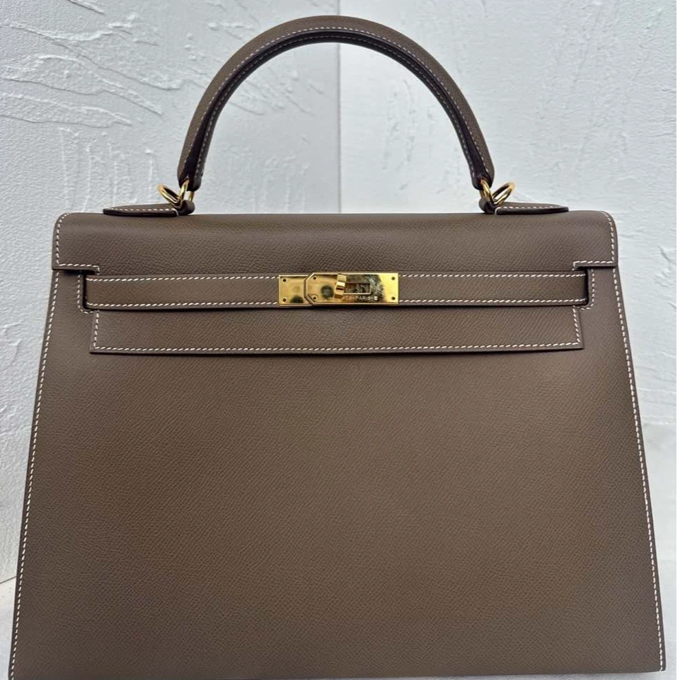 99新 Hermes/爱马仕 小花6枫 Kelly 32 大象灰  Ep皮 C刻 金扣