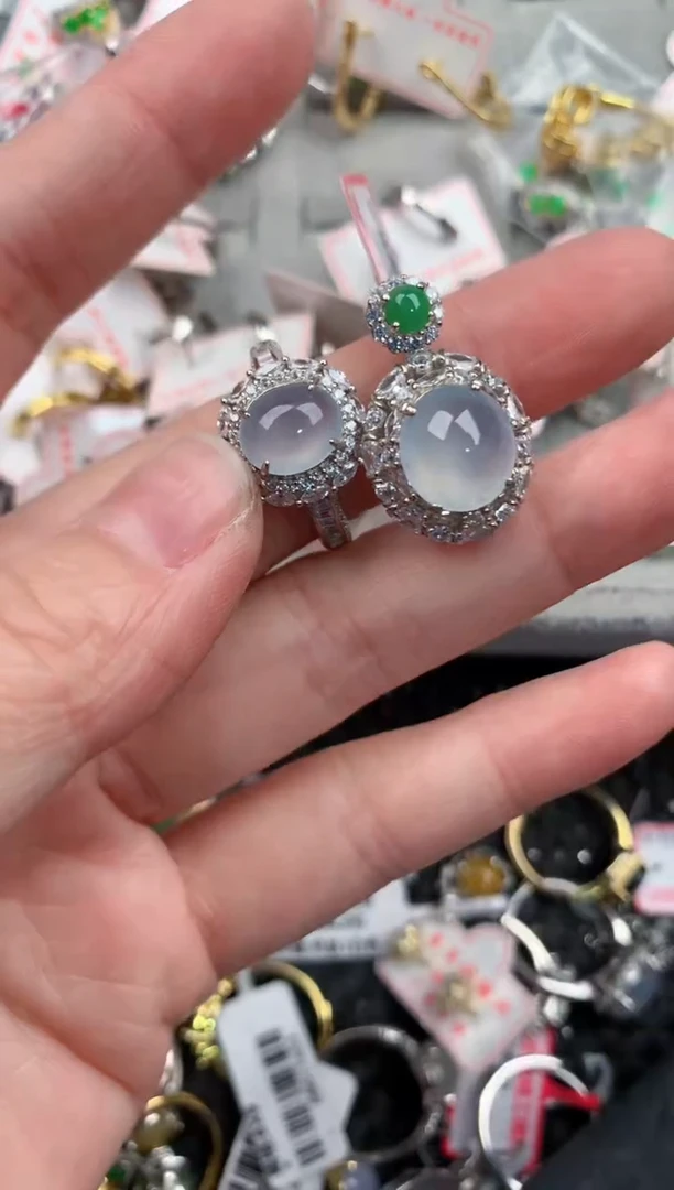 银S925镶嵌戒指翡翠12            7