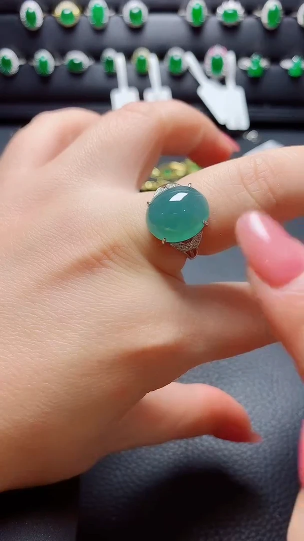 银S925镶嵌戒指翡翠天然翡翠A货s925银镶