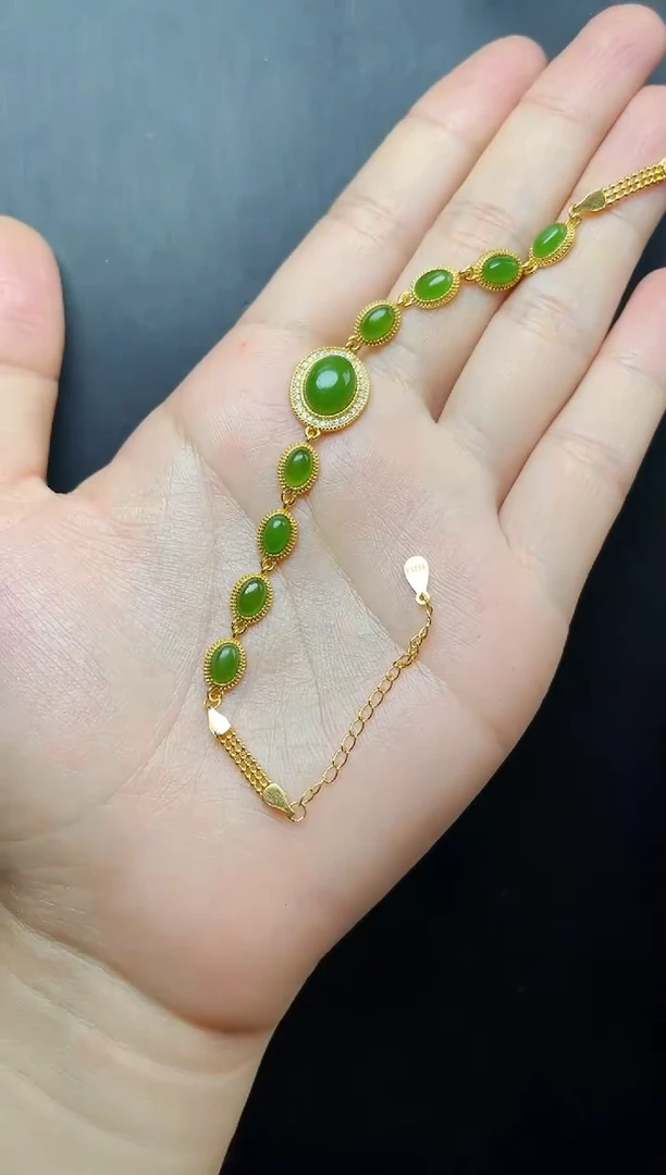 手链银S925镶嵌和田玉碧玉手链06