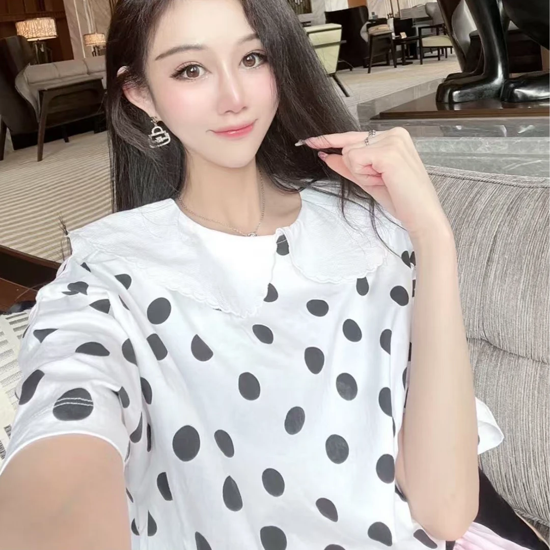 未使用 MIU MIU/缪缪 印花波点平纹针织短袖T恤/M码