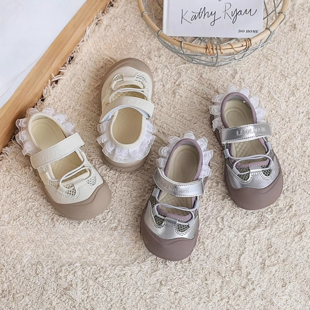 ABC女童芭蕾风运动凉鞋儿童单网鞋2025夏季新款蕾丝机能玛丽珍鞋