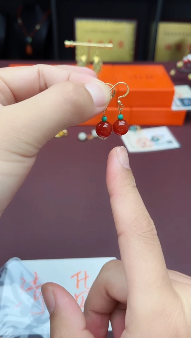 玛瑙/玉髓耳饰银S925镶嵌424000