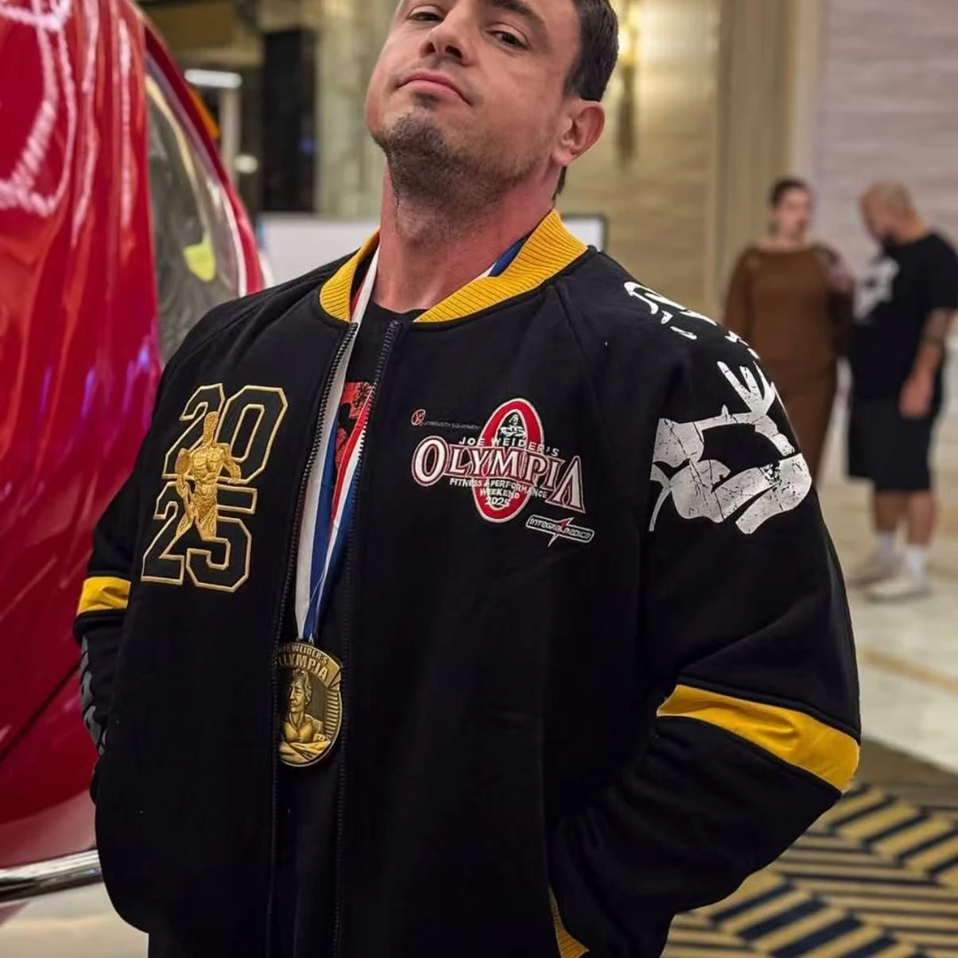 2025最新奥赛卫衣健身健美olympia刺绣训练宽松男运动连帽外套