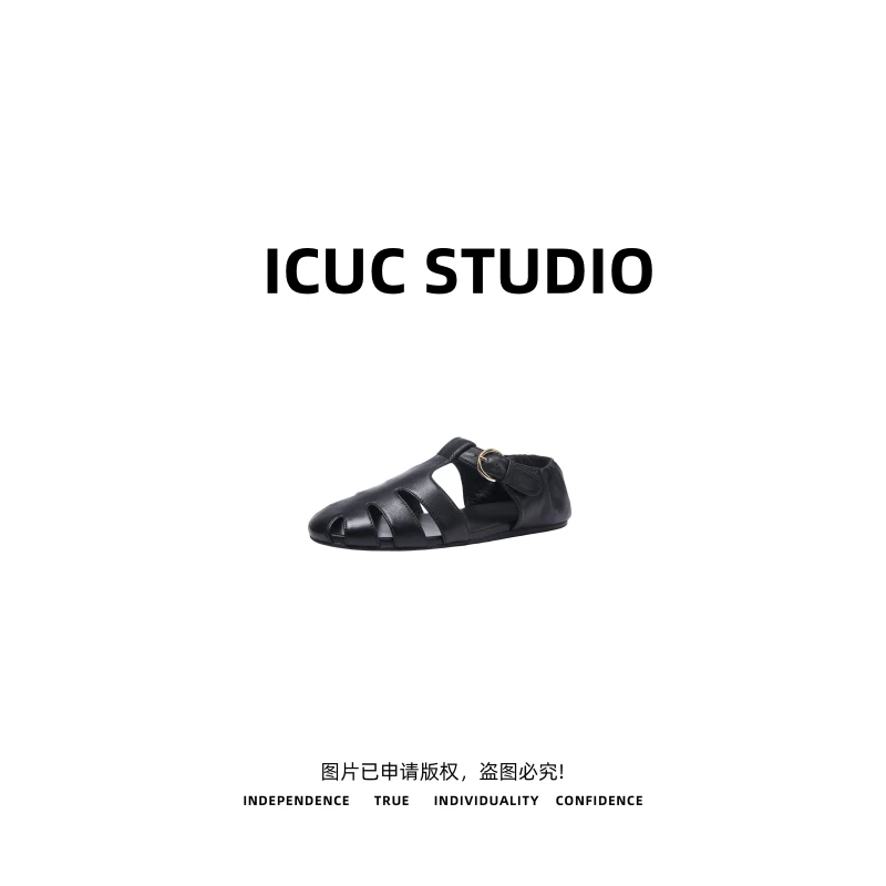 ICUC STUDIO-【山羊皮缕空罗马凉鞋】夏季松弛感穿搭平底鞋25757-1