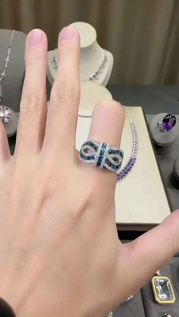 银S925镶嵌戒指托帕石3mm伦敦蓝高级款