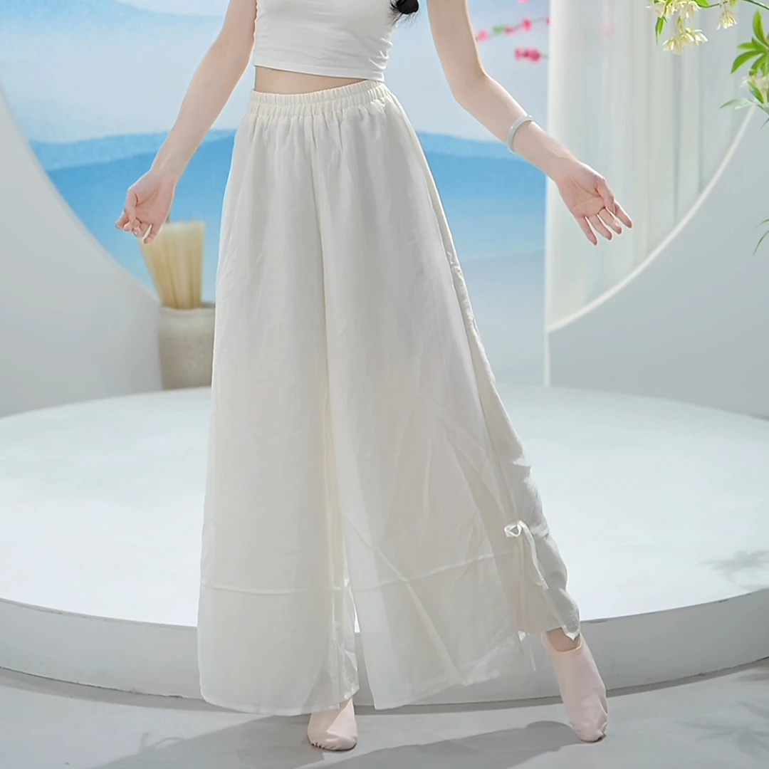 8115 D春夏教师古典舞日常双层侧系带天丝麻阔腿裤垂感飘逸