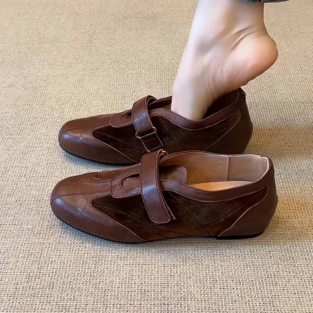 RubyL/3.5cm法式复古风通勤拼接魔术贴圆头深口内增高单鞋女款