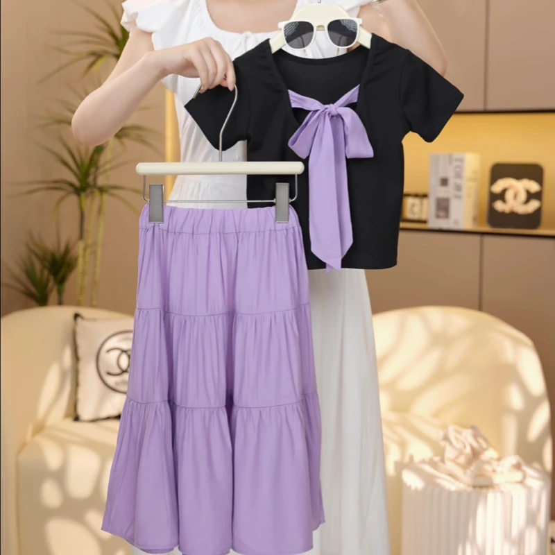 【现货现发】女童夏季套装新款洋气百搭半身裙女孩夏装时尚气质短袖