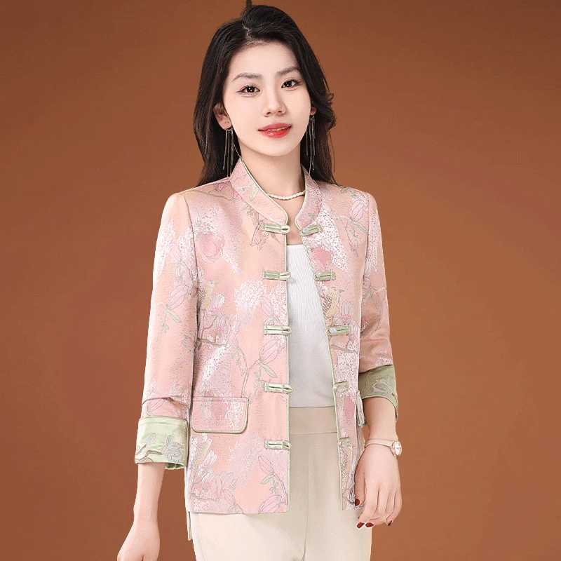 新中式国风外套女装2025春秋新款爆款唐装轻奢高级感上衣盘扣套装