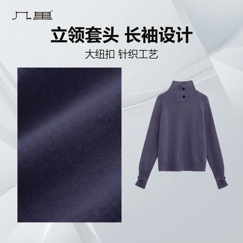 几里与麻 软糯设计感大纽扣立领针织毛衣 衣长54胸围102 2110828