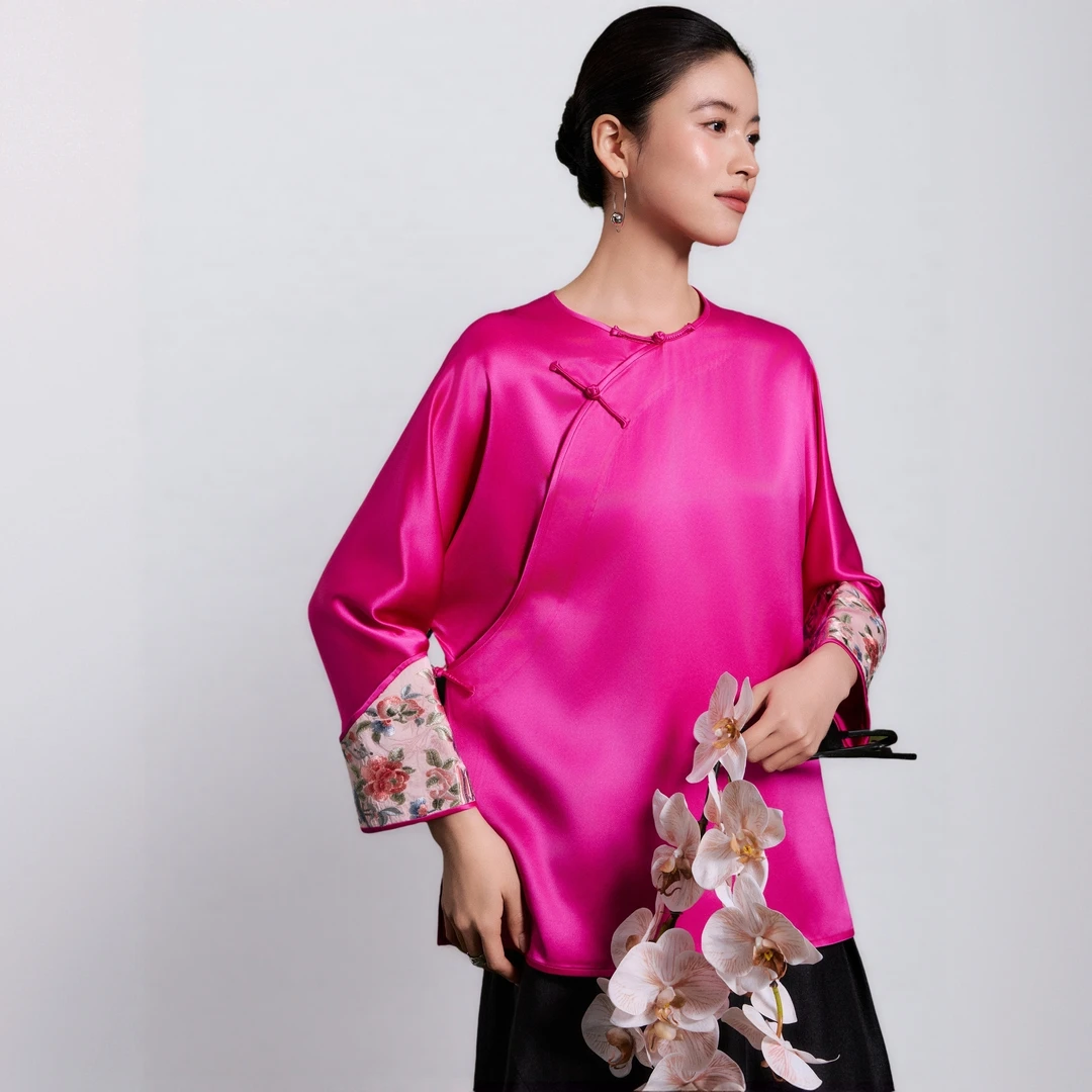 初见十三娘『霜雪客』新中式国风重缎桑蚕丝手工高定衬衣春季减龄款