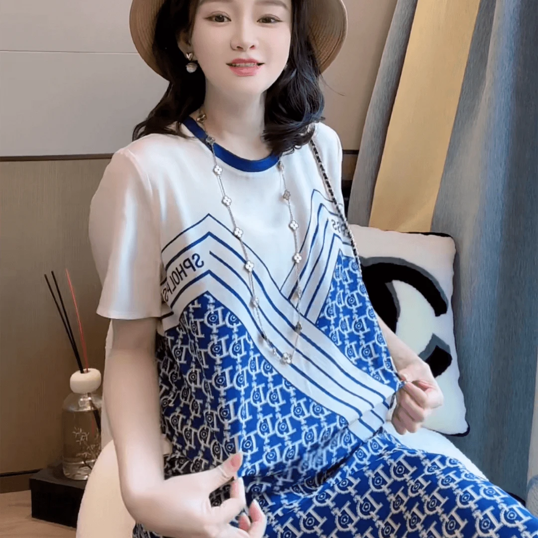 【丝芙玉禄】（S094）100%真丝双绉字母条纹连衣裙桑蚕丝女装连衣裙