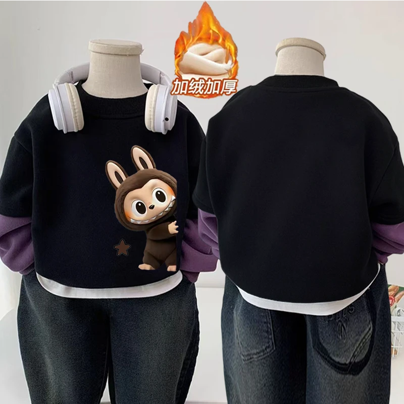 男童秋装拉布布假两件卫衣2025新款儿童打底上衣男孩韩版长袖秋冬