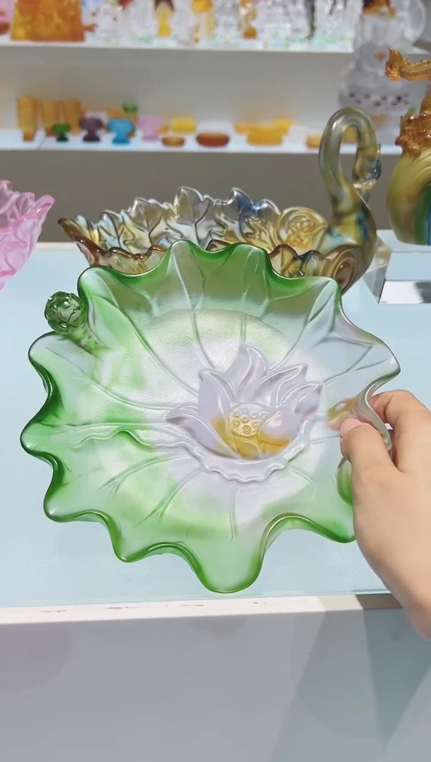手工艺品琉璃古法琉璃中号荷花果盘