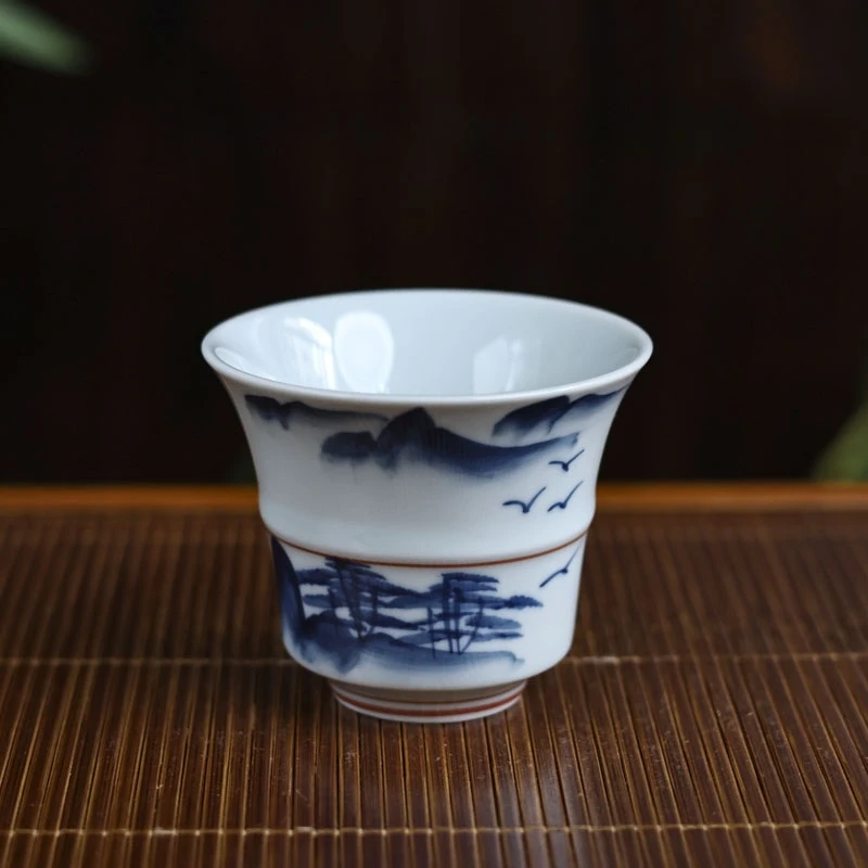 手绘青花瓷反口杯-大雁南飞容量55ml【福圆甄选】