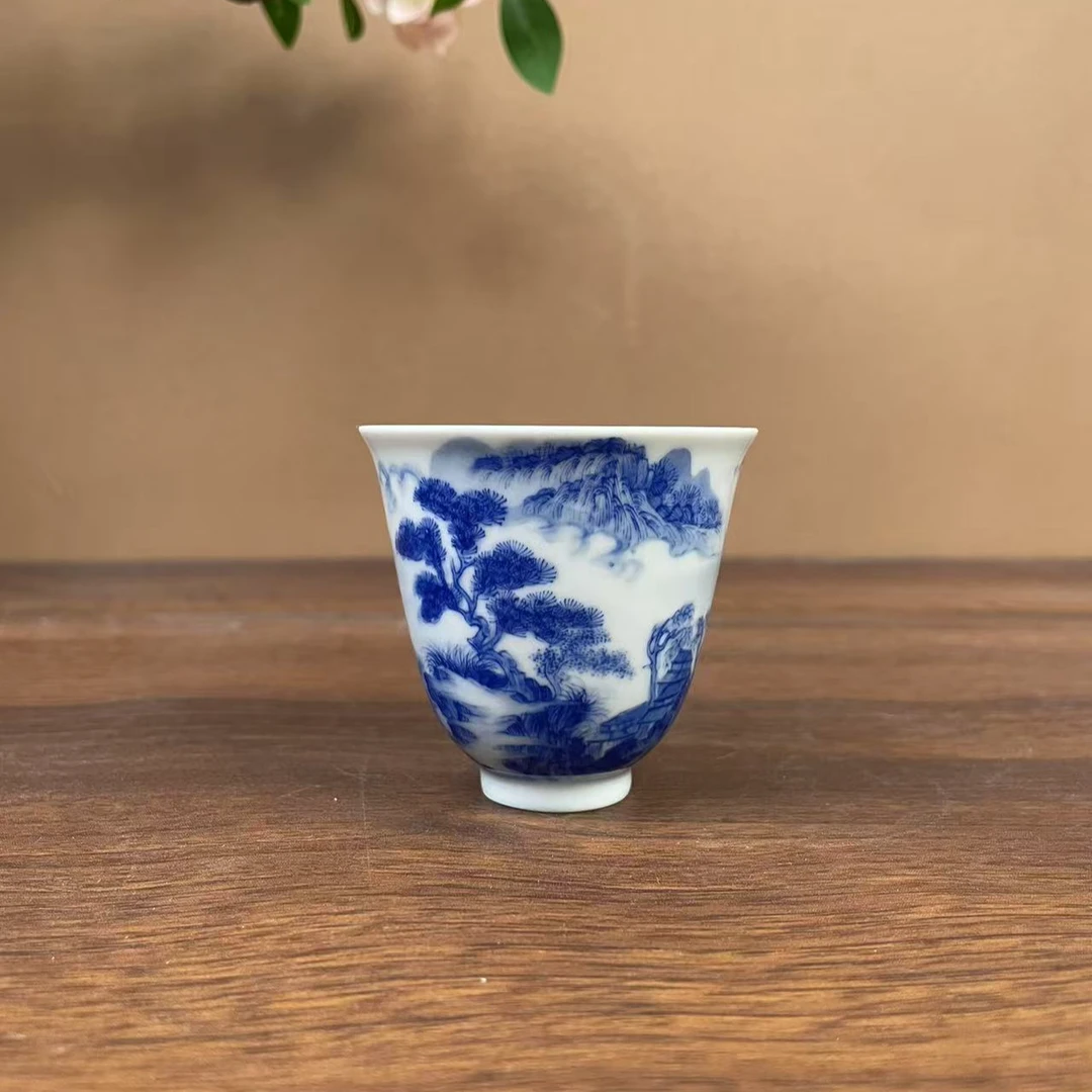 【九茗珍藏】林意山水月夜图铃铛主人杯 手工手绘景德镇茶具