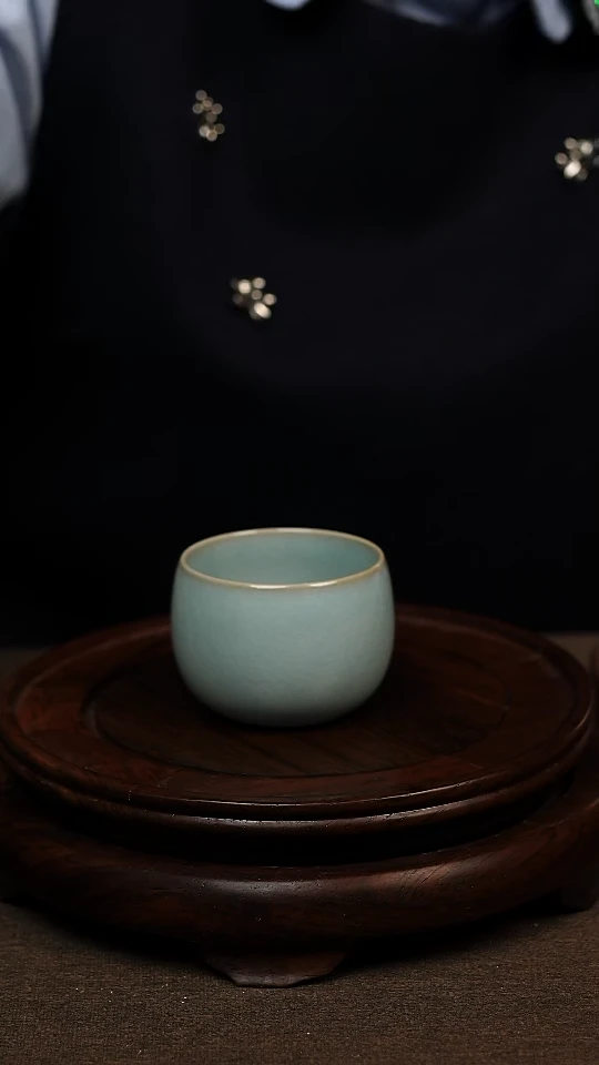 瓷片天青色全手卧足禅定杯90ml微瑕不带礼盒