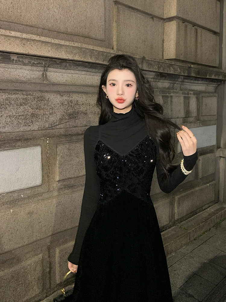 薇宝儿塔塔-【疏星晚月】新款显瘦收腰设计感连衣裙- B0808F