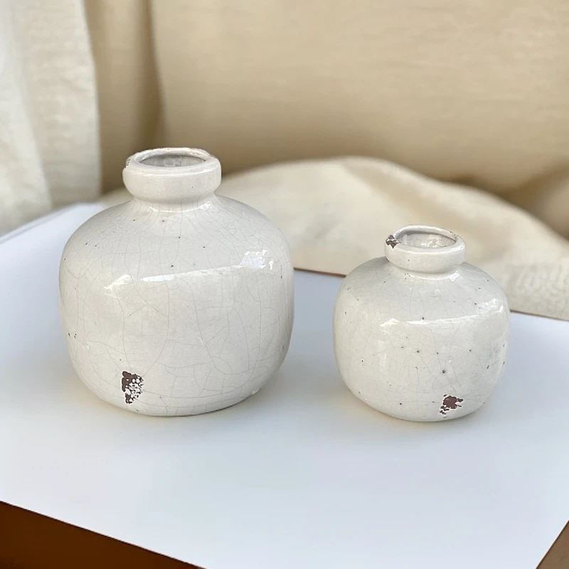 复古做旧冰裂纹青白釉开片苹果樽艺术陶瓷家居装饰品花盆花器家居