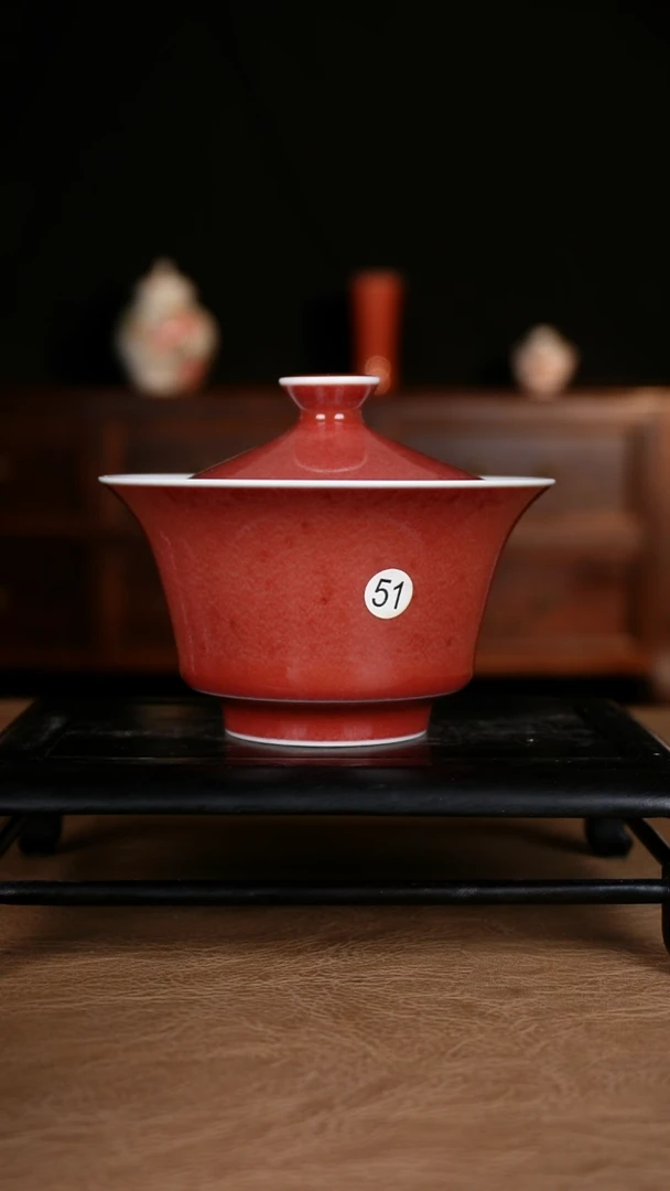 盖碗豇豆红景德镇纯手工陶瓷