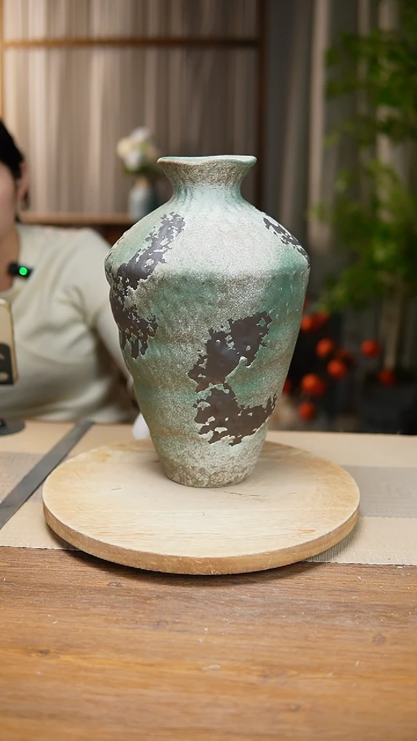 【闪购商品】陶瓷 花器诧寂复古绿高脚