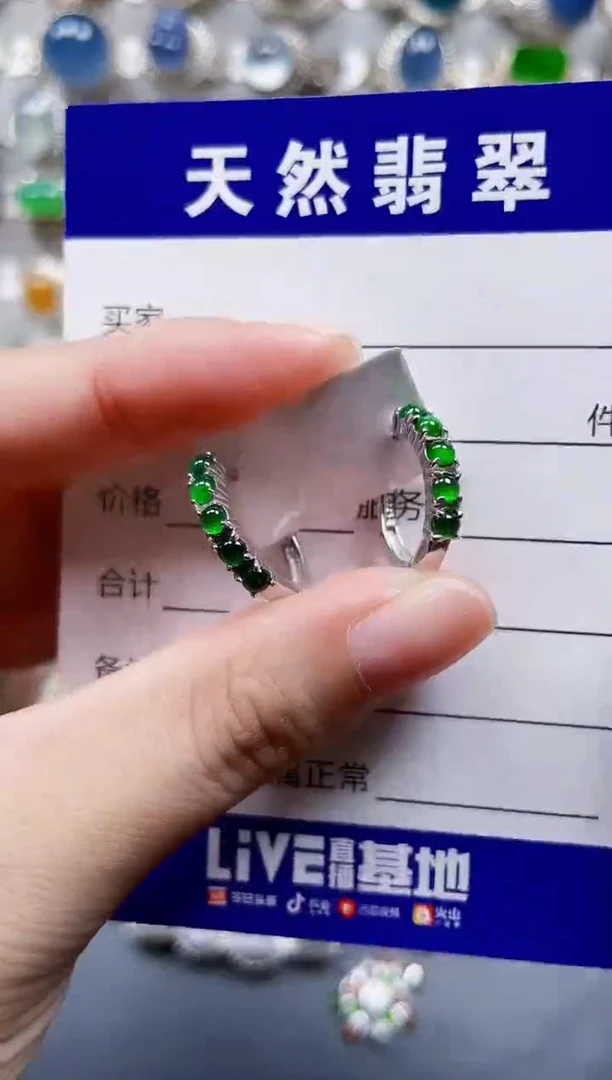银S925镶嵌翡翠耳饰736