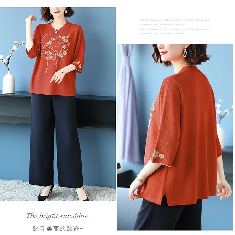 2025年开春新款冰丝针织薄款轻职风立领新中式中老年女装