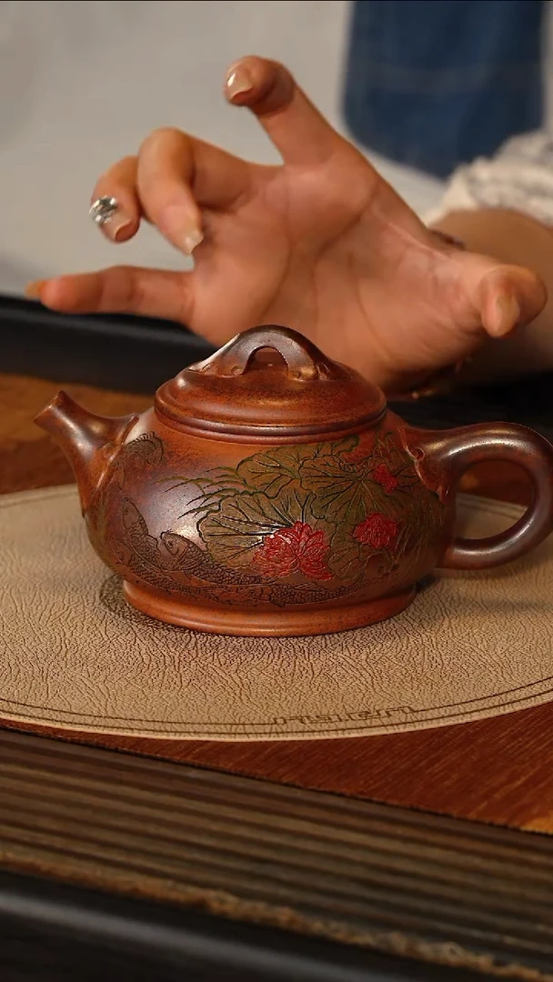 茶壶紫砂宜兴紫砂CXF 明红砂 如意石瓢 300cc
