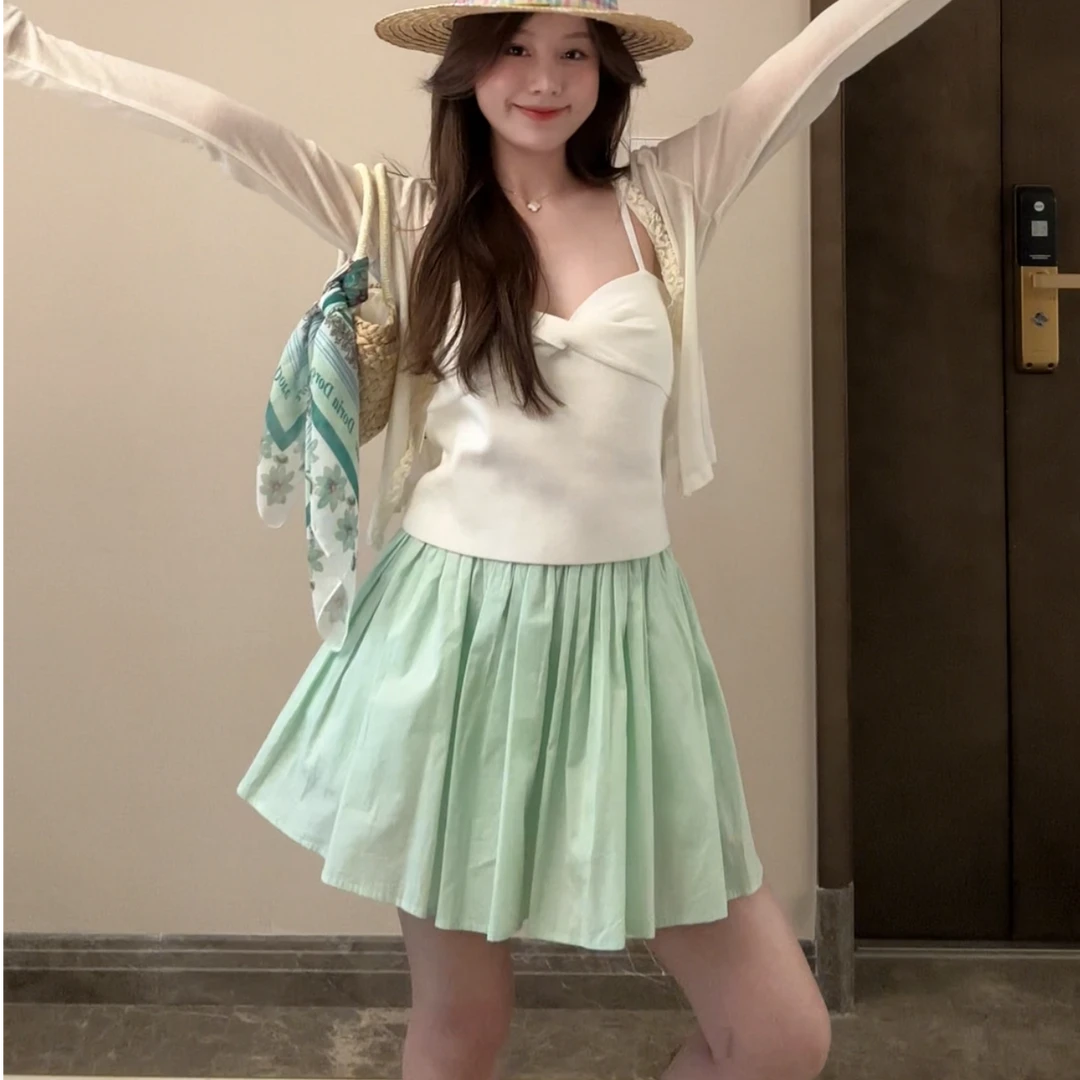 【青柠釉绿】2025夏季时尚休闲百搭韩版绿色半身短裙