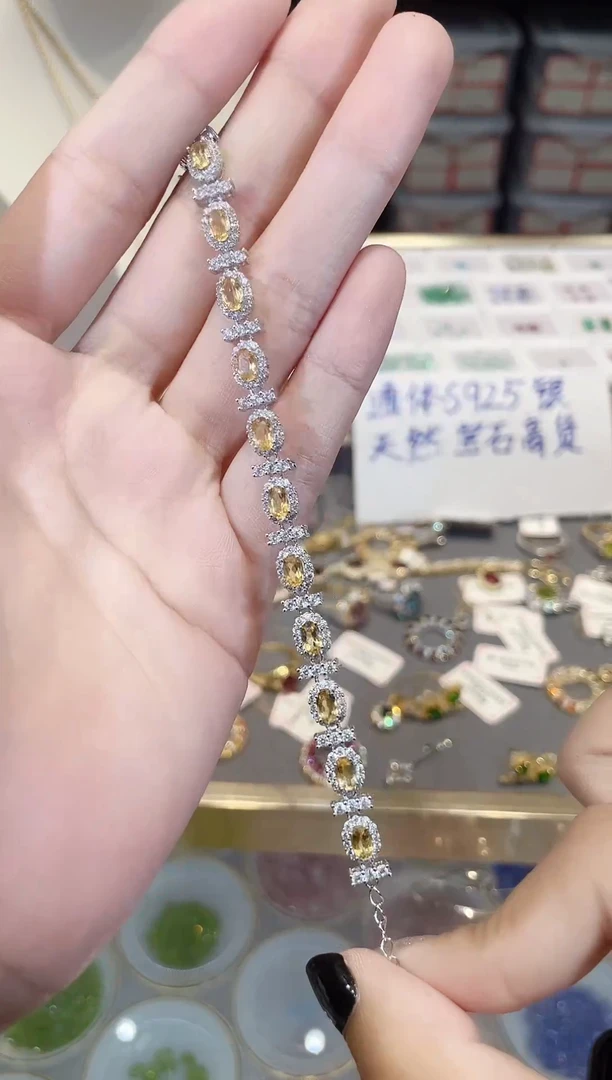 黄晶手链银S925镶嵌天然宝石