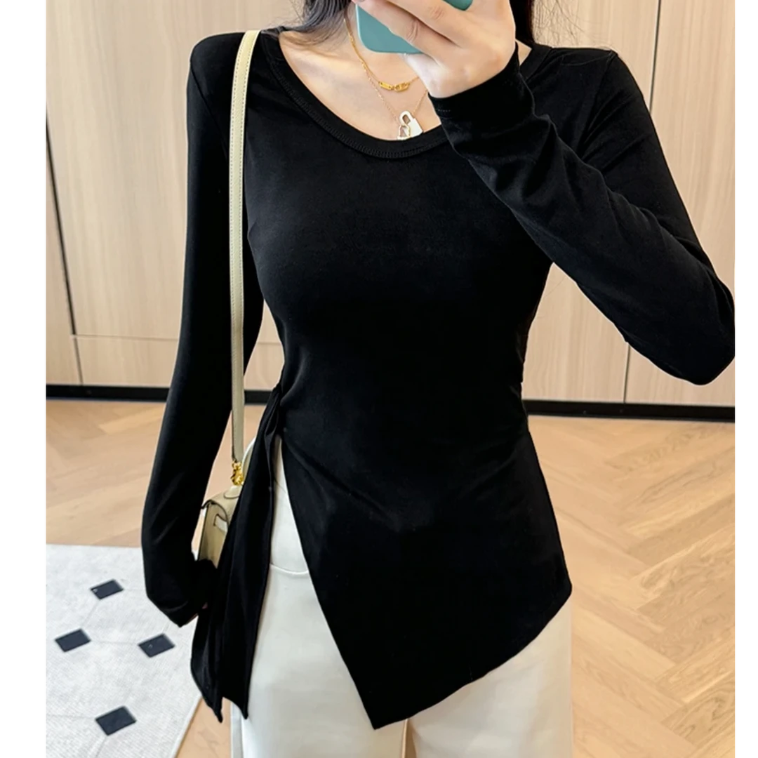 显瘦内搭t恤打底衫长袖黑色修身秋季设计感春秋洋气时尚百搭性感