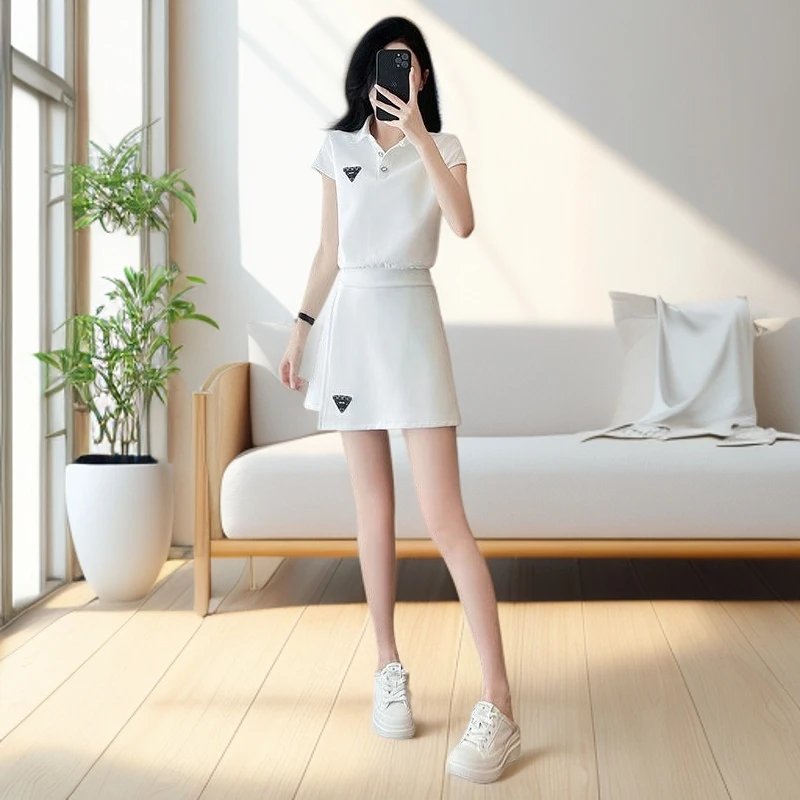2025夏季爆款白色短裙两件套女装短袖时尚休闲套装时髦减龄小香风