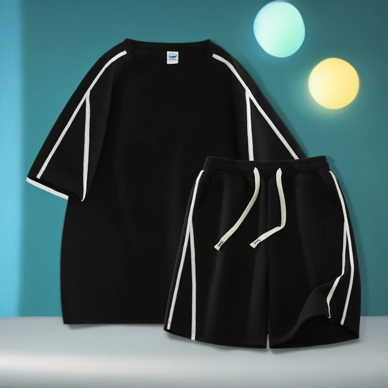 男士短袖t恤套装夏季休闲短袖运动套装男女款通用五分裤男生短裤
