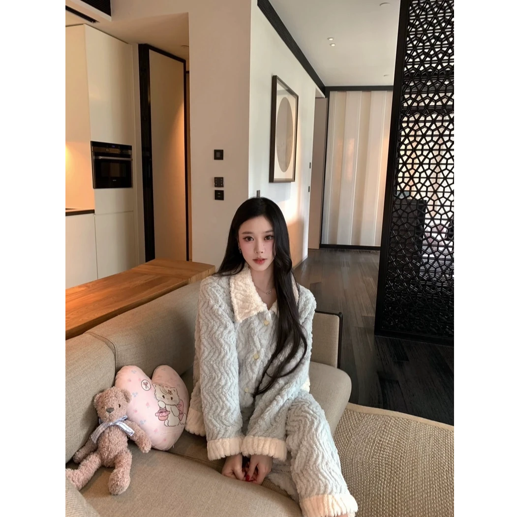 【韩女冬日】甜美小香风珊瑚绒秋冬睡衣女加厚保暖舒适可外穿家居服