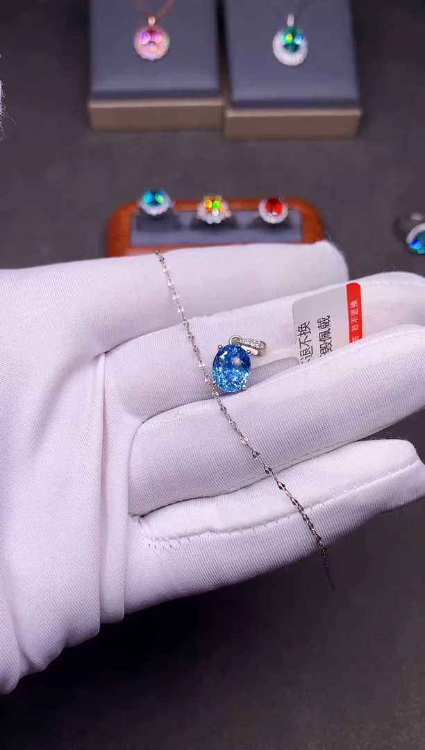 银S925镶嵌吊坠(赠链)海蓝宝石柏*超
