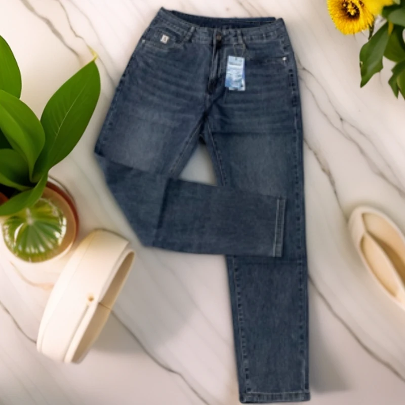 8303-1休闲裤修身裤基础大众中腰锥形裤蓝色男装牛仔裤弹力