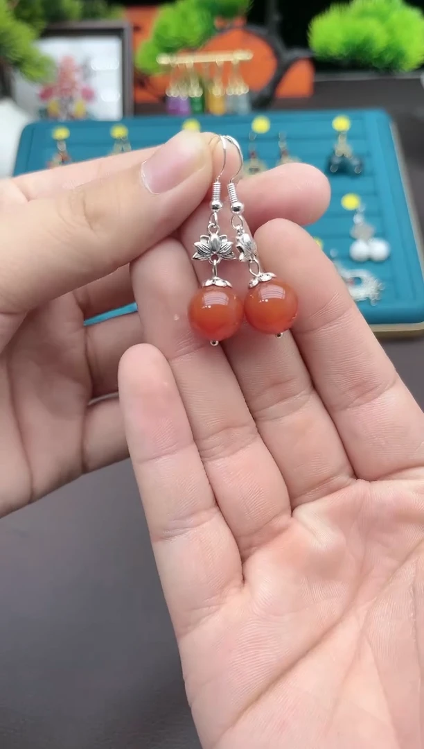 【闪购商品】南红玛瑙耳饰银S925镶嵌718000