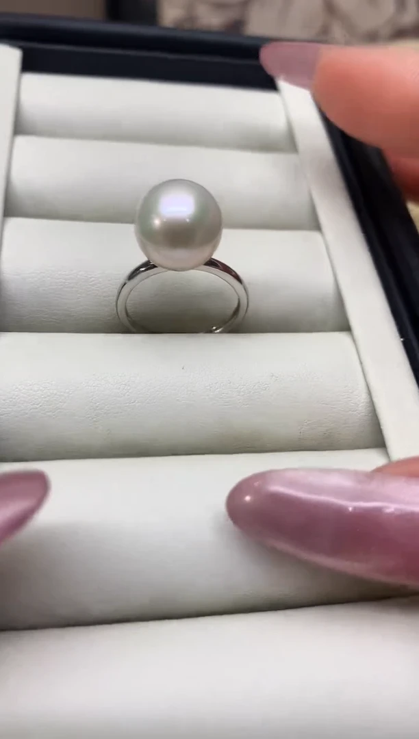 银S925镶嵌戒指淡水珍珠11-12mm