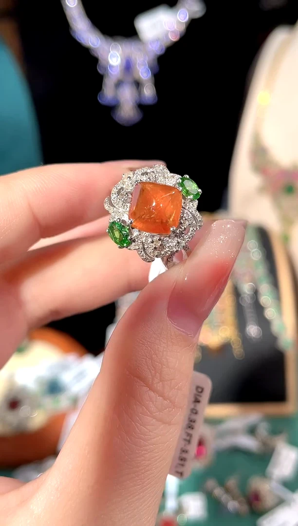 石榴石（芬达石）戒指银S925镶嵌戒指