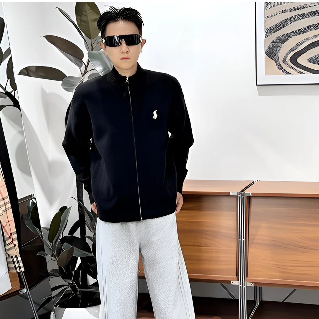 秋季外套 微阔纯色活力风透气刺绣立领毛衣秋季外套宽松长袖 9306