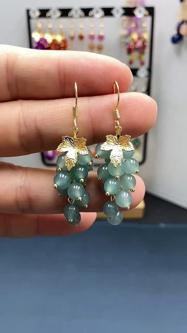 【闪购商品】翡翠耳饰银S925镀金镶嵌尺寸6mm葡萄03