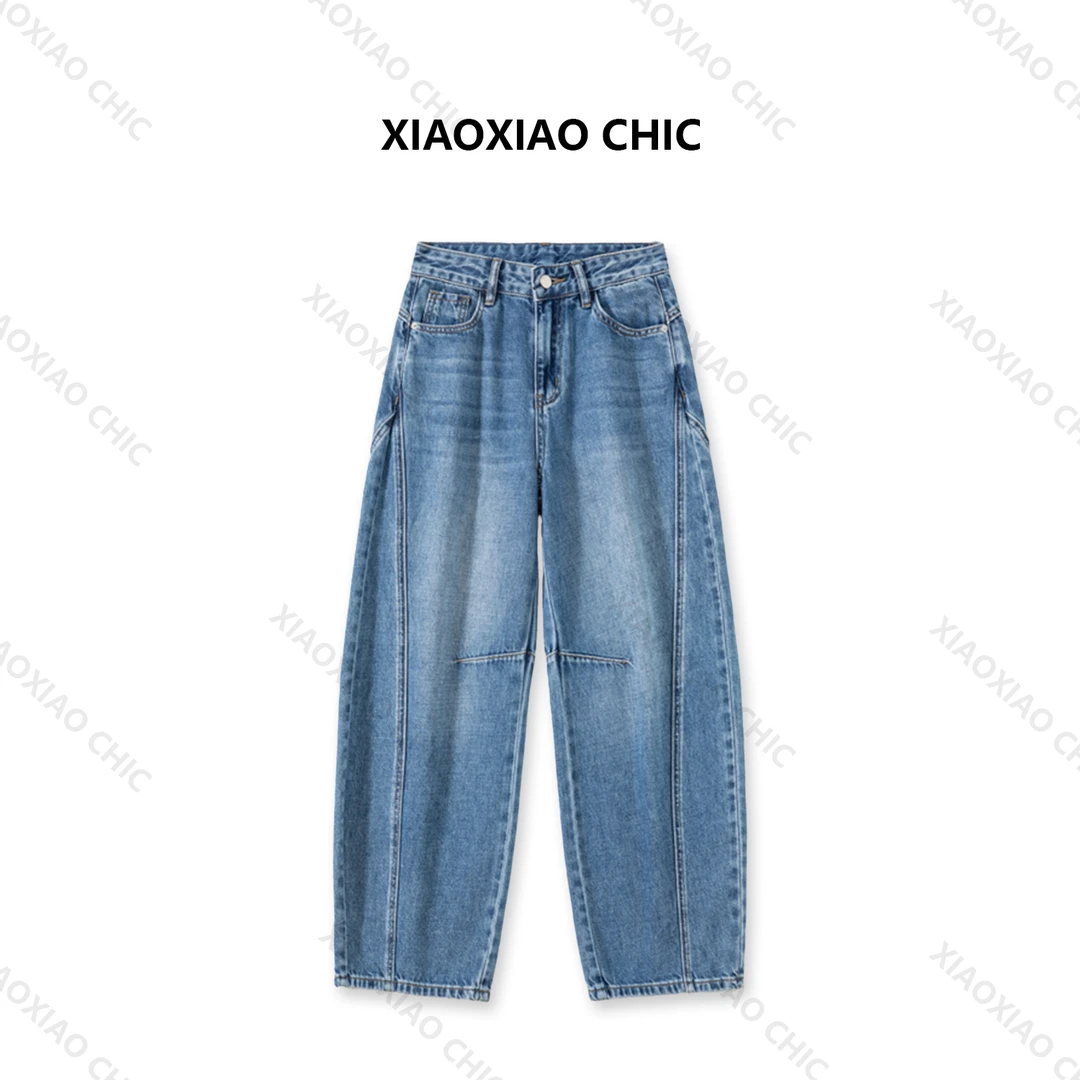 Cielra【茜澜】蓝色弯刀牛仔裤·高腰时尚休闲立体裁剪2025春夏76119